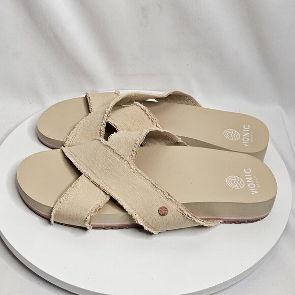 Vionic Beach Women's Panama Canvas Slip On Comfort Slide Sandals Shoes Size 9 - Picture 1 of 7